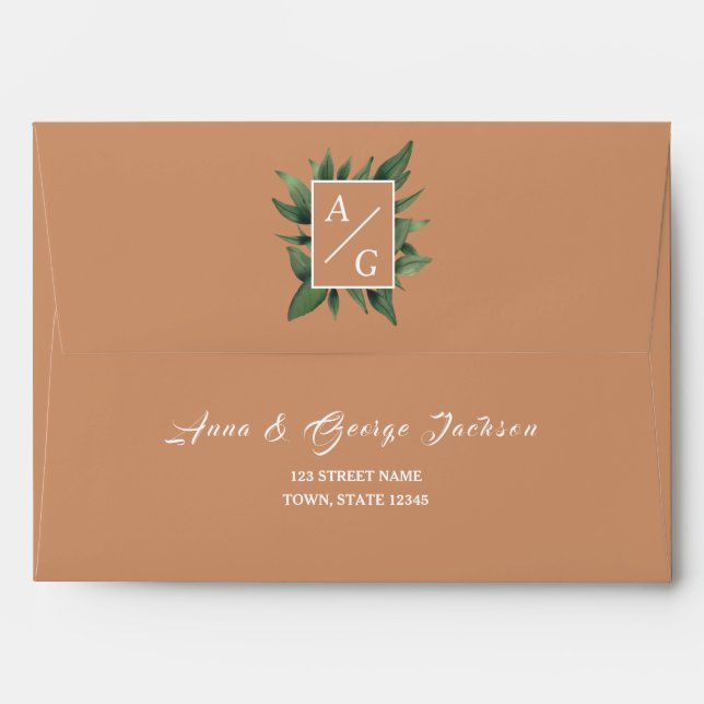 Orange Boho Monogrammed Wedding Envelope (Back (Top Flap))