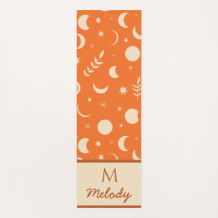 Orange Boho Moon Phases pattern monogram Yoga Mat