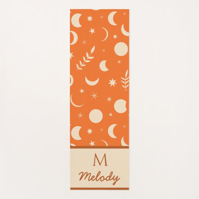 Orange Boho Moon Phases pattern monogram  Yoga Mat (Front)