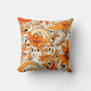 Orange Boho Paisley Seamless Pattern Cushion