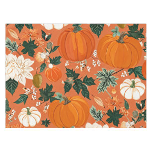 Orange Boho Pumpkin Autumn Floral Pattern Tablecloth