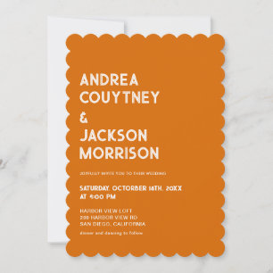 Orange Boho Retro 70s Disco Wedding Invitation