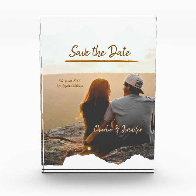 orange boho save the date modern photo couple name block (Front)