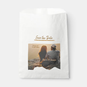 orange boho save the date modern photo couple name favour bags