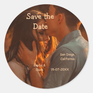 orange boho save the date QR add website name phot Classic Round Sticker