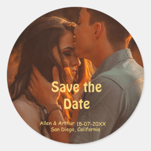 orange boho save the date QR add website name phot Classic Round Sticker