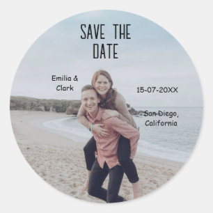 orange boho save the date QR add website name phot Classic Round Sticker