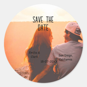 orange boho save the date QR add website name phot Classic Round Sticker