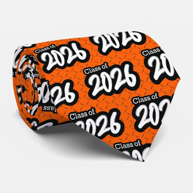 Orange Bold Brush Class of 2026 Neck Tie (Rolled)