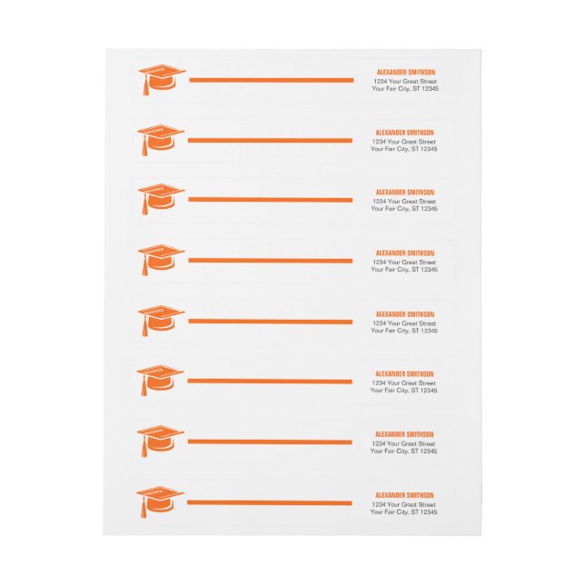 Orange Bold Cap Graduation Wrap Around Label (Sheet)