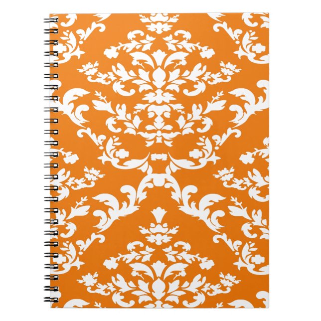 Orange Bold Mod Damask Spiral Notebook (Front)