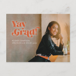 Orange Bold Modern Minimalist Photo Graduation Announcement Postcard