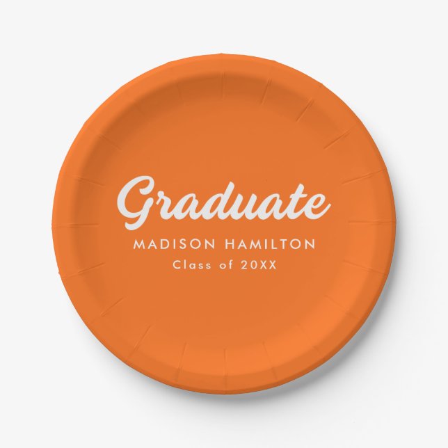 Orange | Bold Script Graduation Paper Plate (Front)