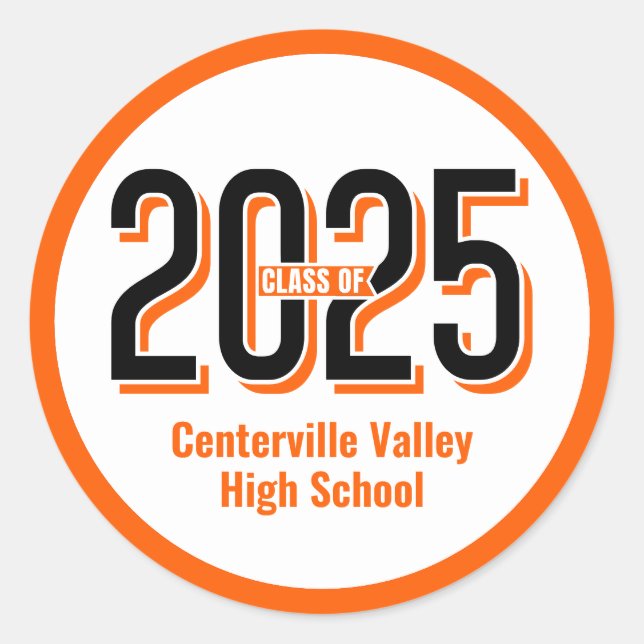 Orange Bold Shadowed Numbers Class of 2025 Classic Round Sticker (Front)