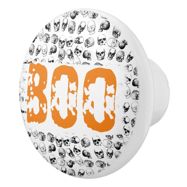 Orange Boo Halloween Spooky Skull Pattern Ceramic Knob (Right)