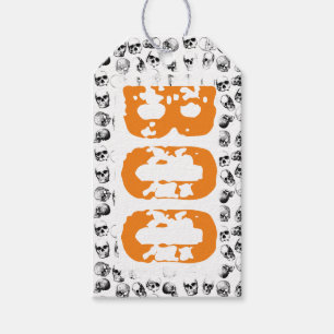Orange Boo Halloween Spooky Skull Pattern Gift Tags