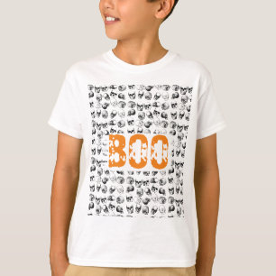 Orange Boo Halloween Spooky Skull Pattern  T-Shirt