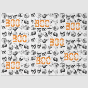 Orange Boo Halloween Spooky Skull Pattern  Tissue Paper