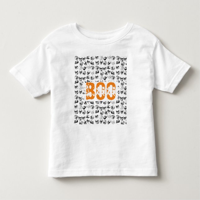 Orange Boo Halloween Spooky Skull Pattern Toddler T-Shirt (Front)
