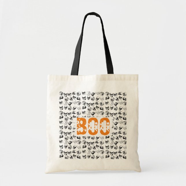 Orange Boo Halloween Spooky Skull Pattern   Tote Bag (Front)