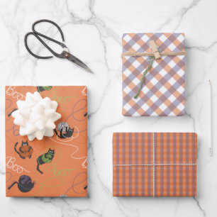 Orange Boo-tifully Tangled Kittens Halloween Wrapping Paper Sheet