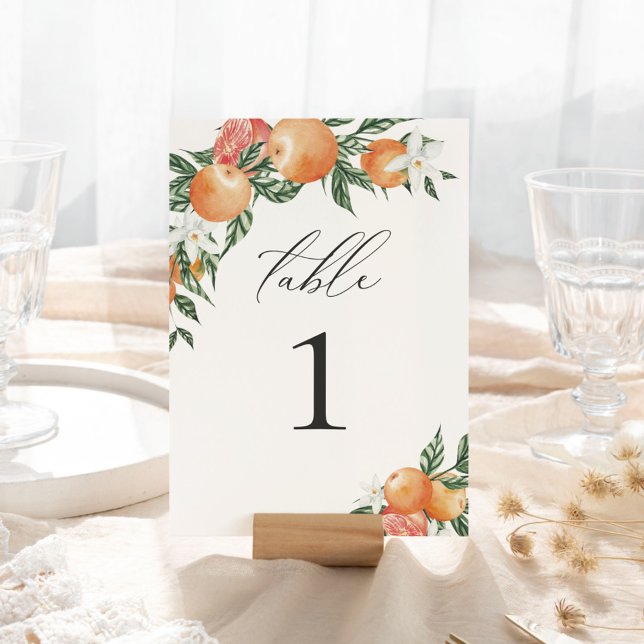 Orange Botanical Citrus Mode Wedding Table Number (Creator Uploaded)