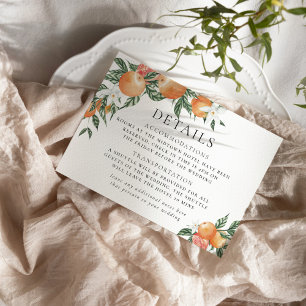 Orange Botanical Citrus Modern Wedding Details Enclosure Card