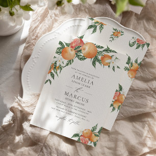 Orange Botanical Citrus Modern Wedding Invitation