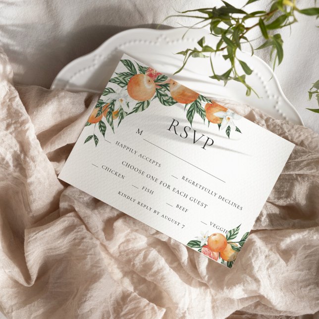 Orange Botanical Citrus Modern Wedding RSVP Invitation (Creator Uploaded)