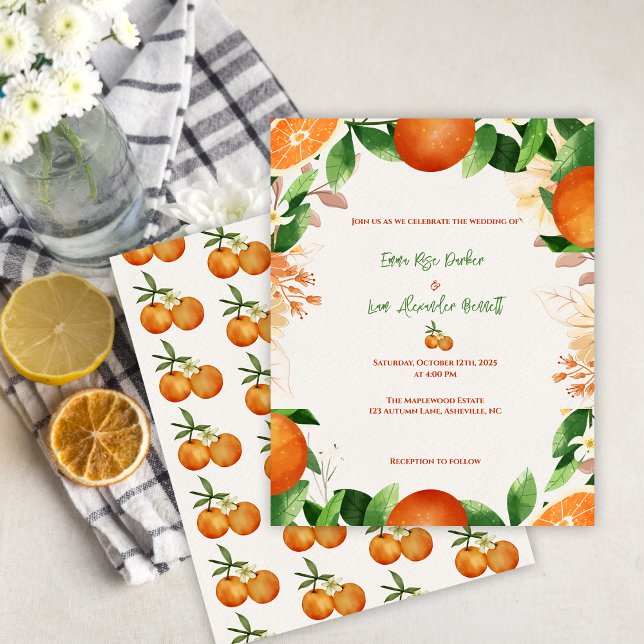 Orange Botanical Citrus Orchard Wedding Invitation (Orange Botanical Citrus Orchard Wedding Invitation)