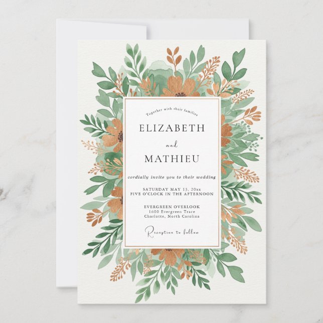 Orange Botanical Woodland Wedding Invitation (Front)