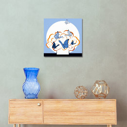 Orange Bouquet & Blue Butterfly Flutter Square Poster