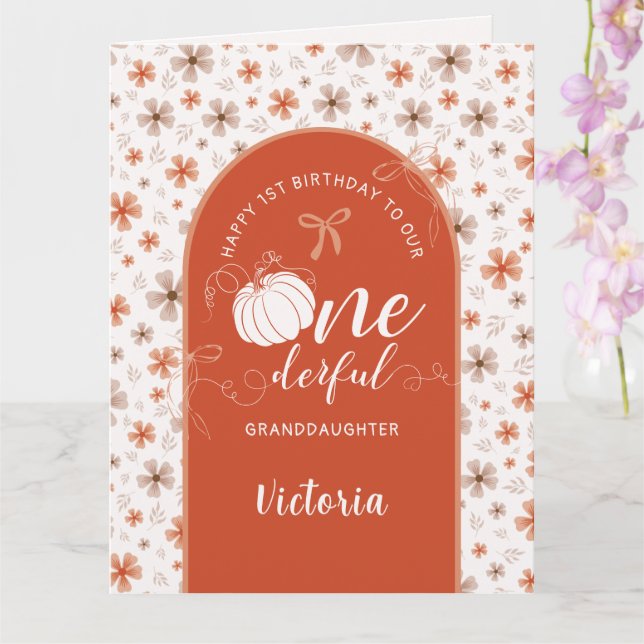 ORANGE BOW & ARCH FALL PUMPKIN FLOWERS BIRTHDAY CARD (Orchid)