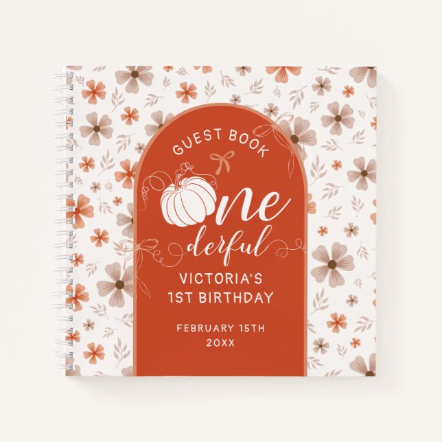 ORANGE BOW & ARCH FALL PUMPKIN FLOWERS BIRTHDAY NOTEBOOK (Front)