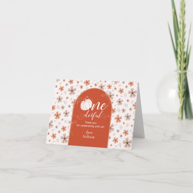 ORANGE BOW & ARCH FALL PUMPKIN FLOWERS BIRTHDAY THANK YOU CARD (Front)