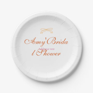 Orange bow bridal shower bold retro hand drawn nam paper plate