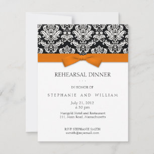 Orange Bow Damask Rehearsal Dinner Invitation
