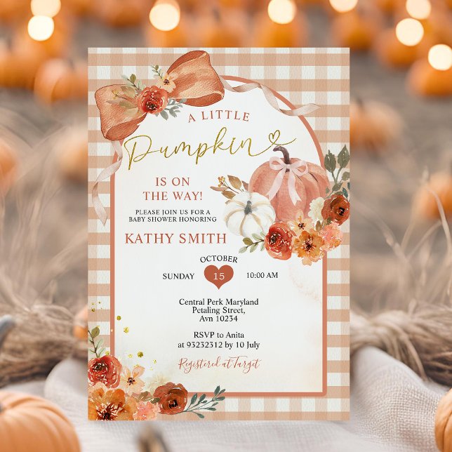 Orange Bow Fall Pumpkin Pumpkin Baby Shower Invitation (Creator Uploaded)