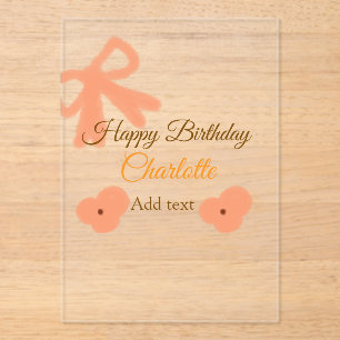 Orange bow flower pastel watercolor birthday name acrylic invitations