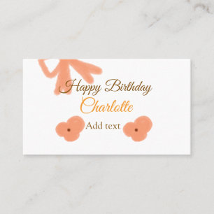 Orange bow flower pastel watercolor birthday name business card