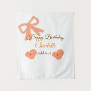 Orange bow flower pastel watercolor birthday name tapestry