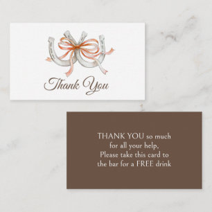 Orange bow Horseshoe Wedding Equestrian thank you Card