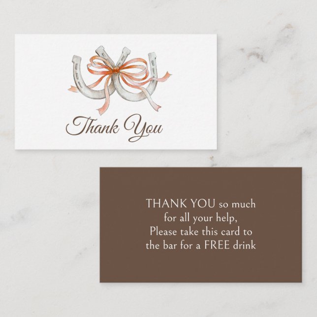 Orange bow Horseshoe Wedding Equestrian thank you Card (Front/Back)