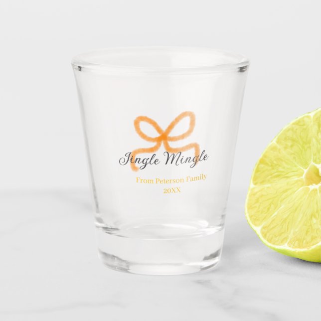 Orange bow jingle Mingle retro boho family namdate Shot Glass (Front)