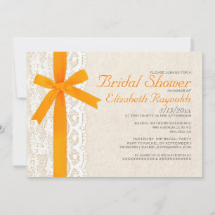 Orange Bow & Lace Bridal Shower Invitations