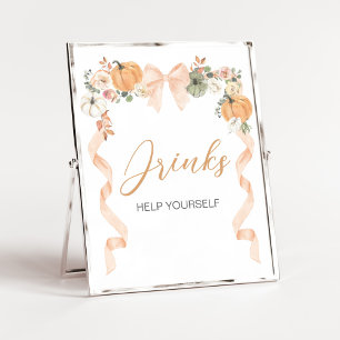 Orange Bow Pumpkin Baby Shower Drinks Sign