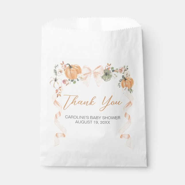 Orange Bow Pumpkin Baby Shower Favour Bags (Front)