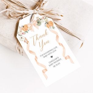 Orange Bow Pumpkin Baby Shower Favour Tags