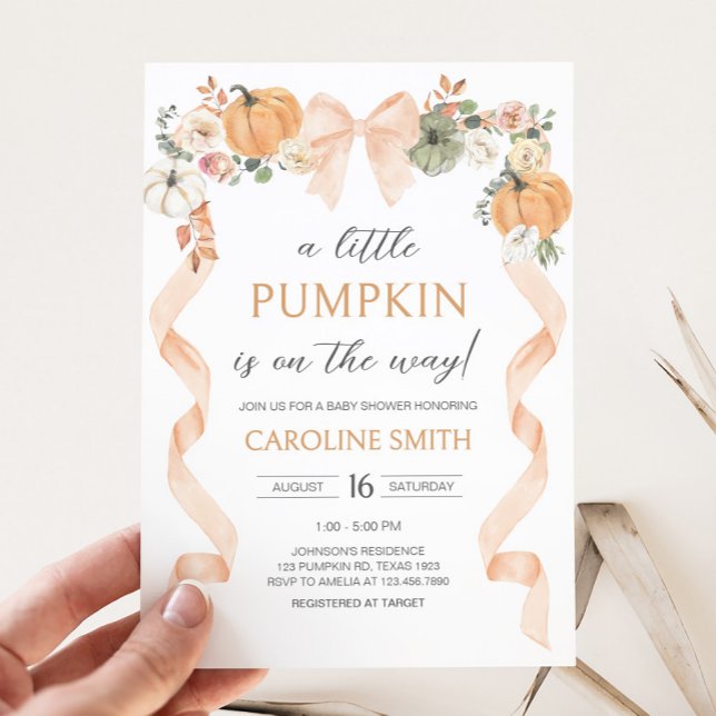 Orange Bow Pumpkin Baby Shower Invitation (Orange Bow Little Pumpkin Baby Shower Invitation)