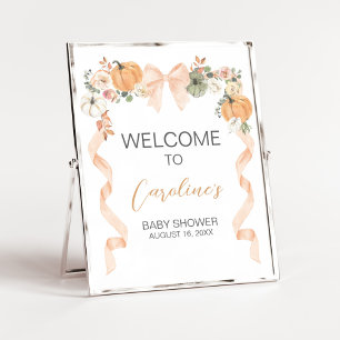 Orange Bow Pumpkin Baby Shower Welcome Sign